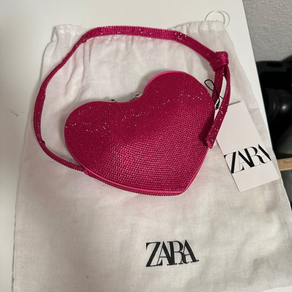 Zara Heart Shoulder Bag Womens OS Pink Rhinestone Sparkle NWT